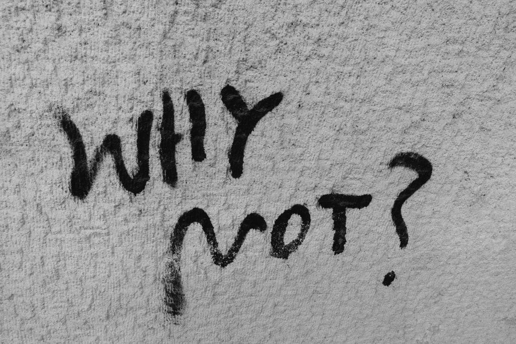 Sonarocdes Black graffiti reading 'Why Not?' on a rough wall texture, inspiring curiosity.